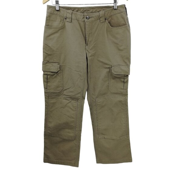 Duluth Trading Khaki Flat Front Cargo Pants Size 12 x 29 Tan Canvas Workwear - Picture 1 of 12